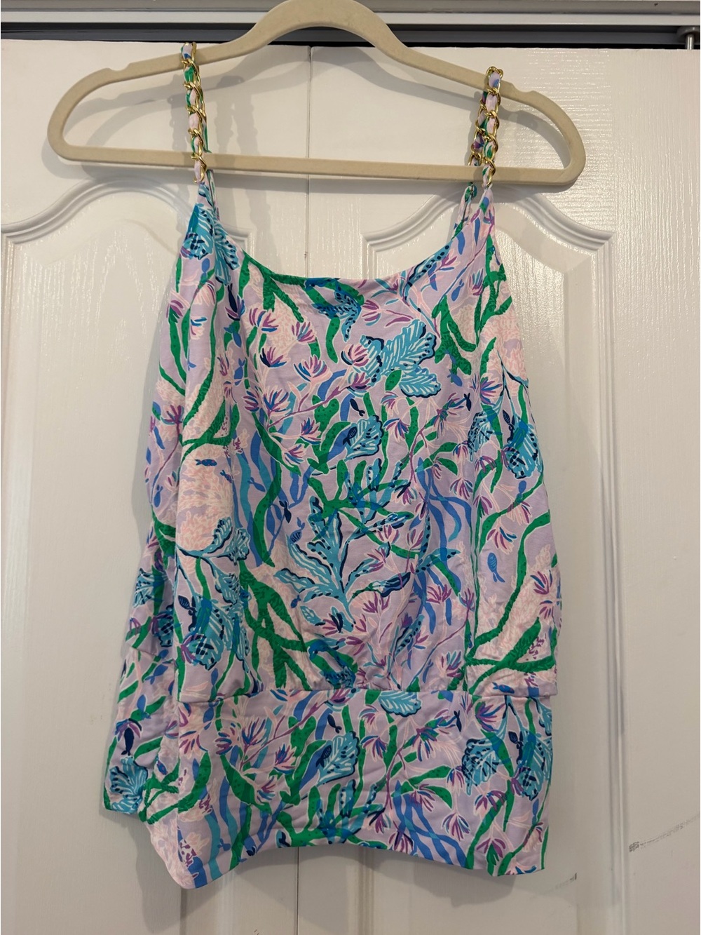 Lilly Pulitzer Cannavale Knit Tank Top Multi Seacret Escape Small Chain Straps